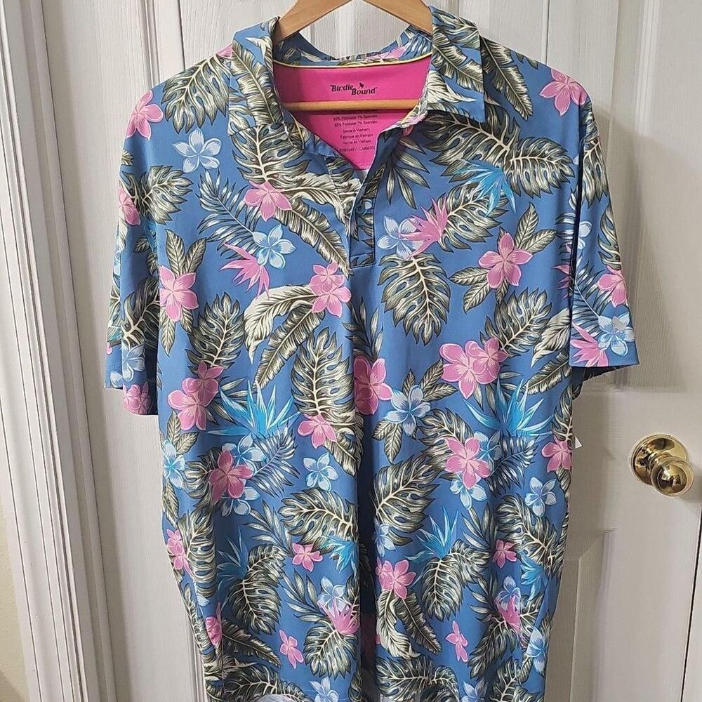 Birdie Bound Floral Tropical Print Golf Polo Shirt Size XL